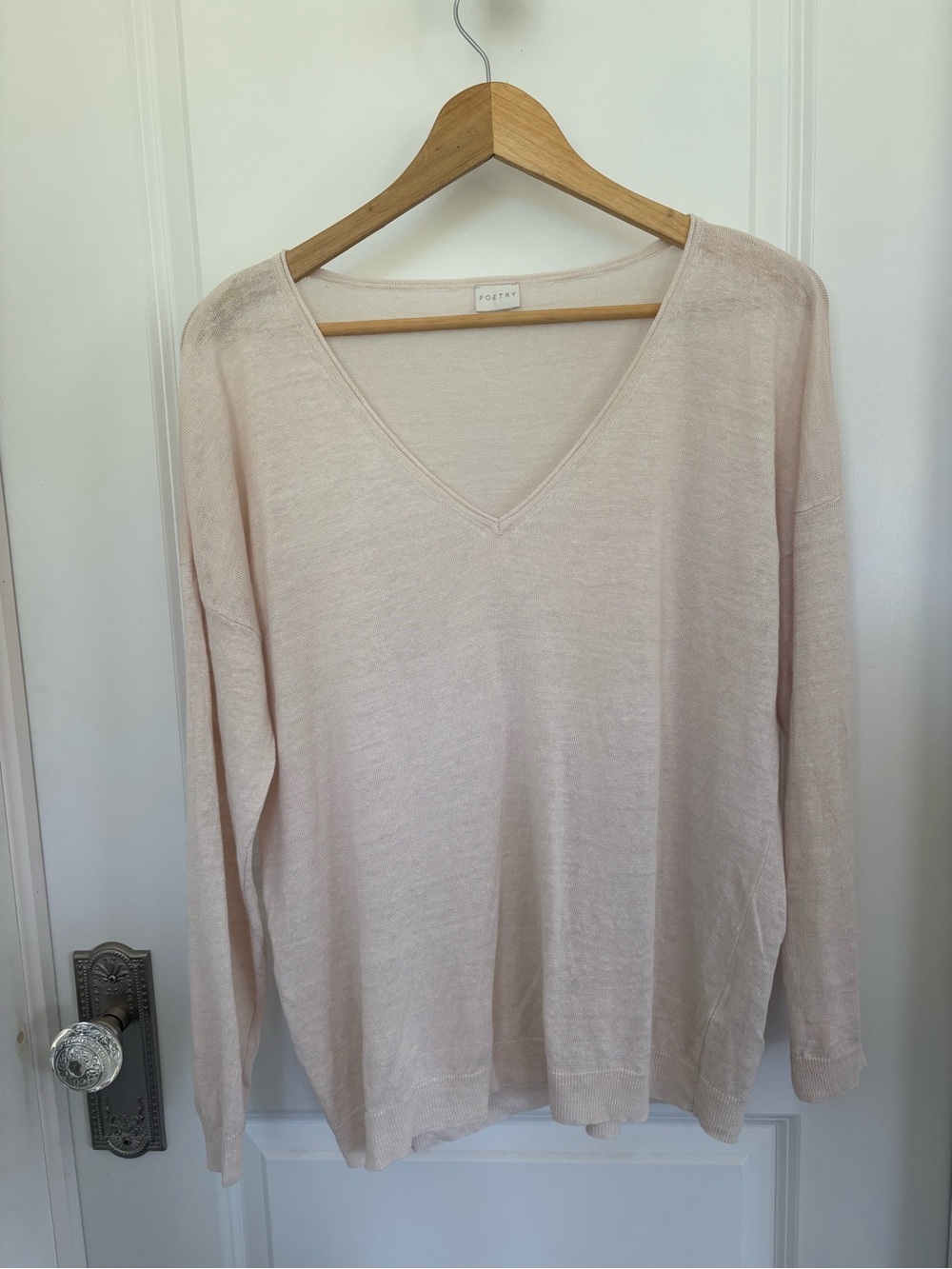 Poetry 100% Linen V Neck Long Sleeve SeaShell Cream Size Medium/12
